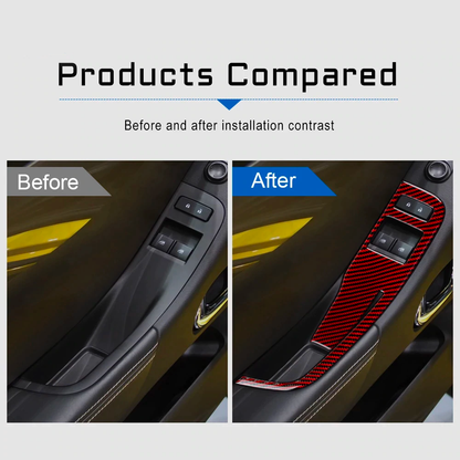 2013 - 15 Camaro Real Carbon Fiber Window Switch Panel Overlays (Coupe/Convertible) | Black, Red Carbon