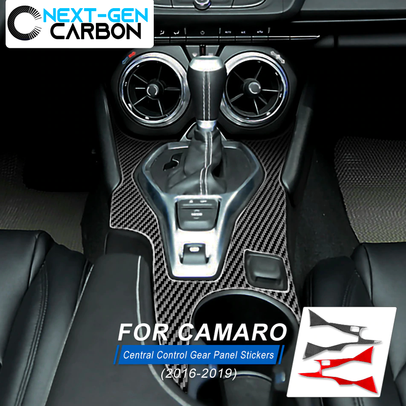 2016 - 24 Camaro Real Carbon Fiber Center Console Overlay Cover | Black / Red Carbon