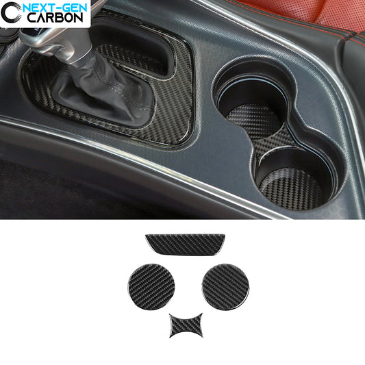 2015 - 24 Dodge Challenger Carbon Fiber Cup Holder Gear Covers | Next-Gen Carbon