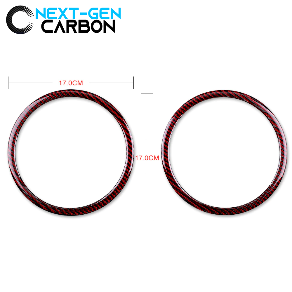 2010 - 15 Camaro Real Carbon Fiber Door Speaker Trim Rings Covers | Black / Red Carbon