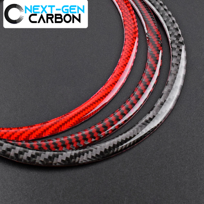 2010 - 15 Camaro Real Carbon Fiber Door Speaker Trim Rings Covers | Black / Red Carbon