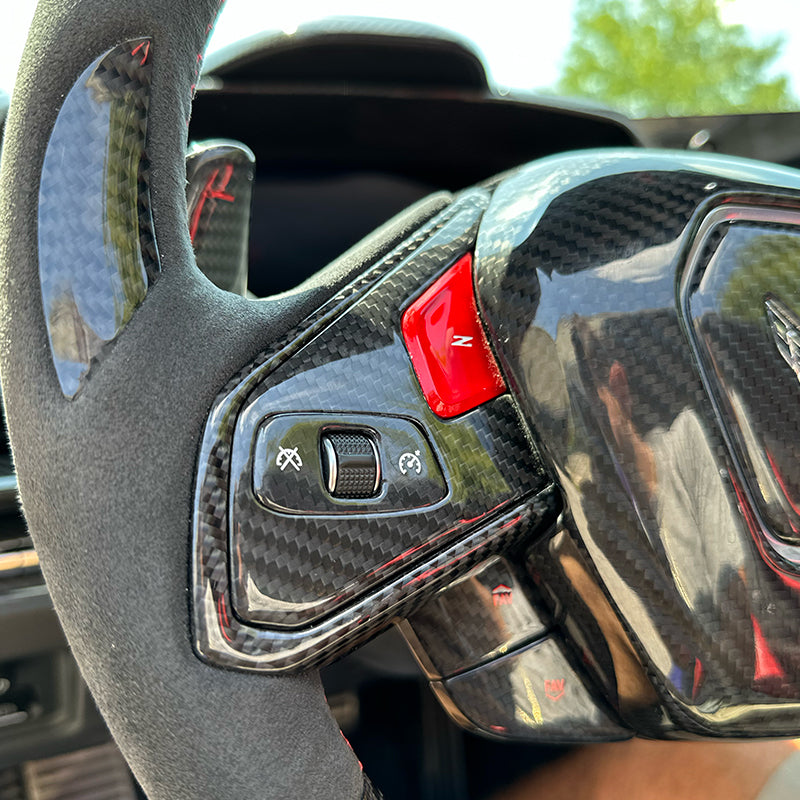 C8 Corvette Carbon Fiber Steering Wheel Cruise/Scroll Button Covers | Red/Blue/White