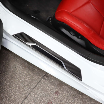 C8 Corvette Soft Carbon Fiber Door Sill Covers in Black / Red | Next-Gen Carbon