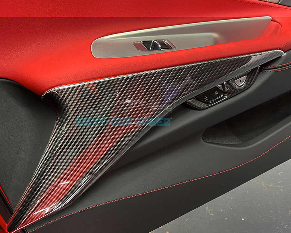 C8 Corvette Carbon Fiber Inner Door Panel Lower Trim Cover | Black / Red