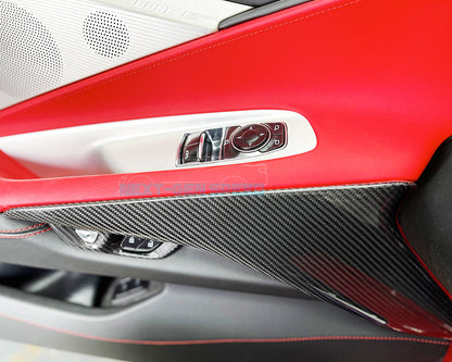 C8 Corvette Carbon Fiber Inner Door Panel Lower Trim Cover | Black / Red