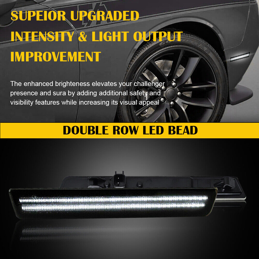 2015- 24 Dodge Challenger Smoked Dual White LED Side Markers