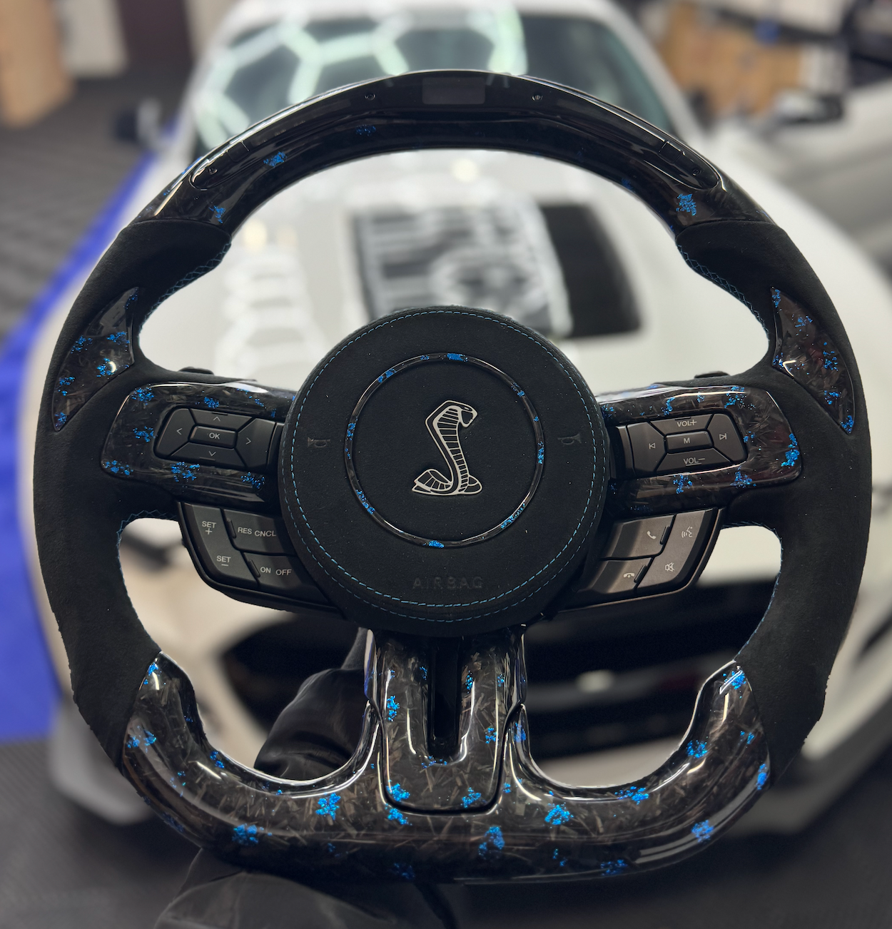 2015-24 Ford Mustang Carbon Fiber LED RPM Custom Steering Wheel (Complete) image 0