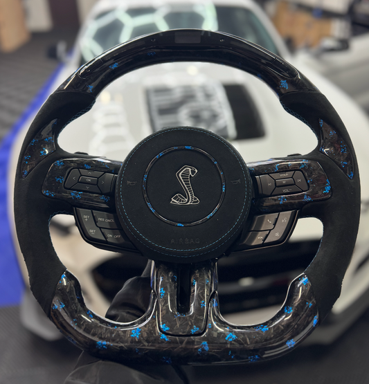 2015-24 Ford Mustang Carbon Fiber LED RPM Custom Steering Wheel (Complete) image 0