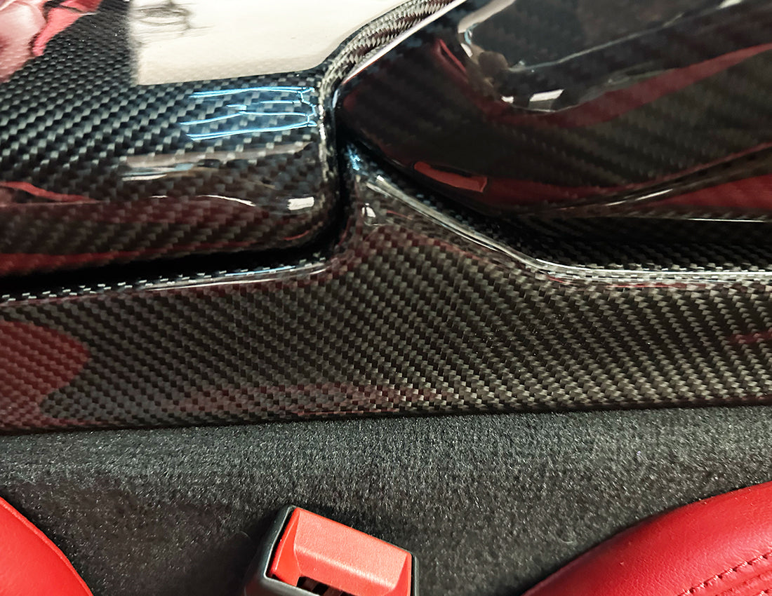 C8 Corvette Carbon Fiber Side Console Trim Covers | Black / Red