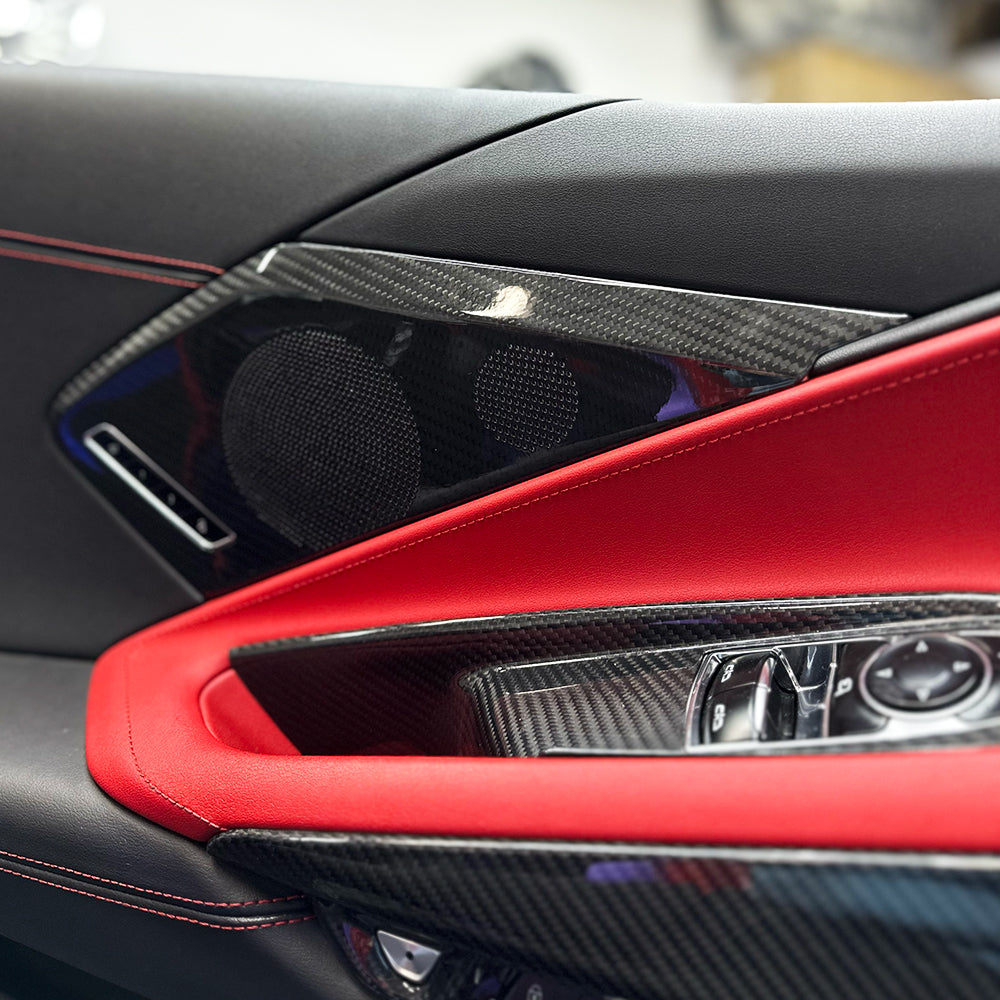 C8 Corvette Carbon Fiber Interior Door Speaker Covers (Black / Red / Blue)