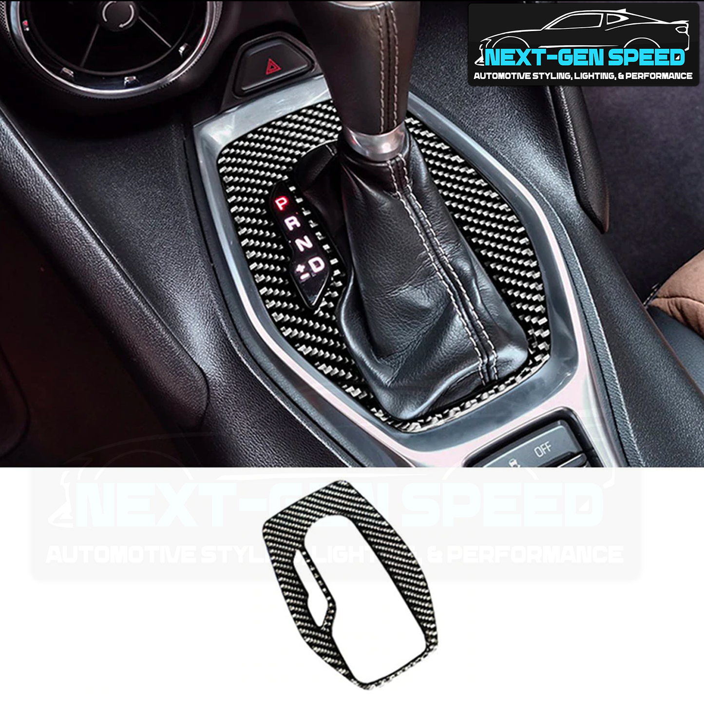 2016 - 24 Camaro Carbon Fiber Gear Shift Panel | Black/Red Carbon