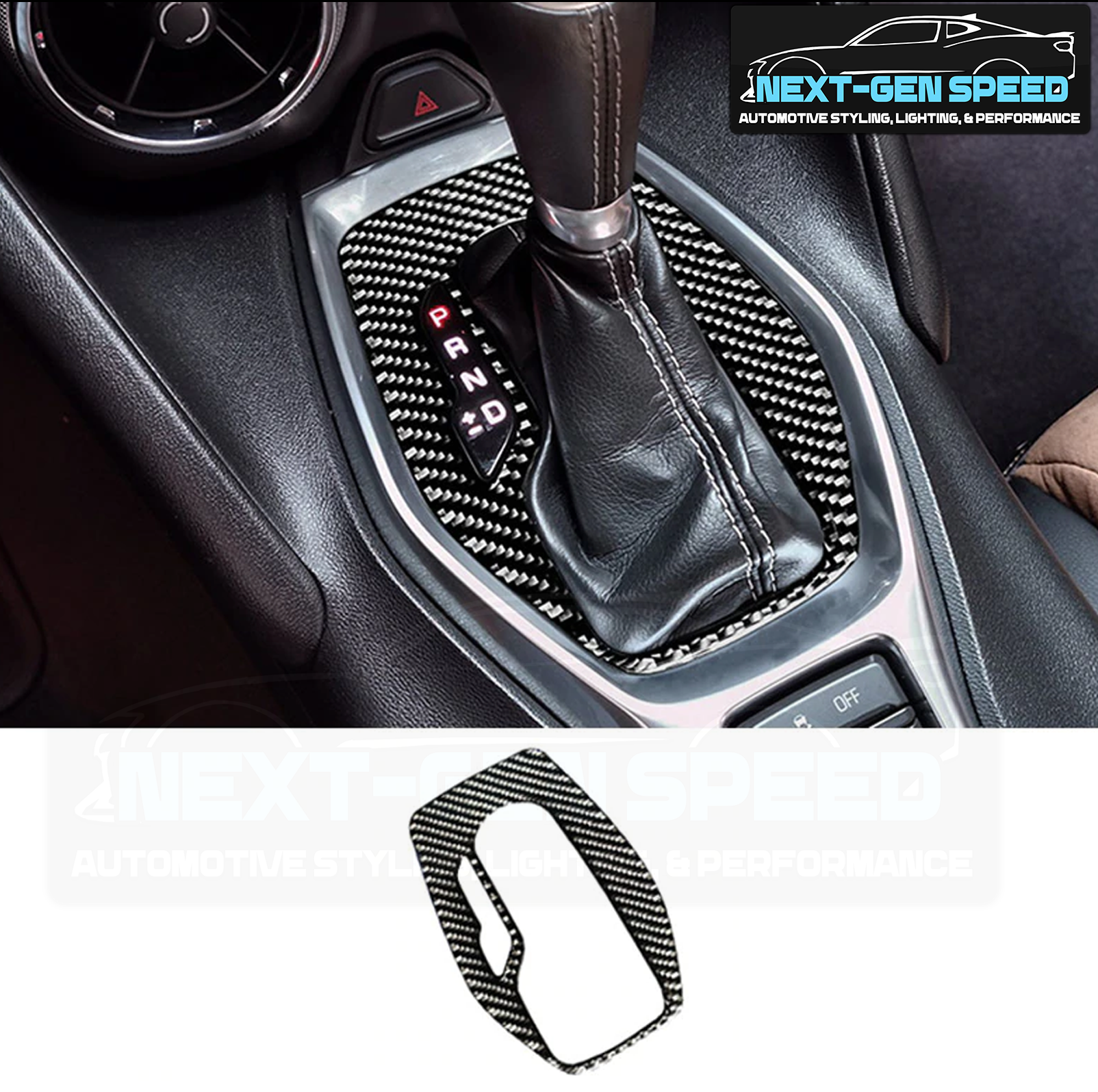 2016 - 24 Camaro Carbon Fiber Gear Shift Panel | Black/Red Carbon