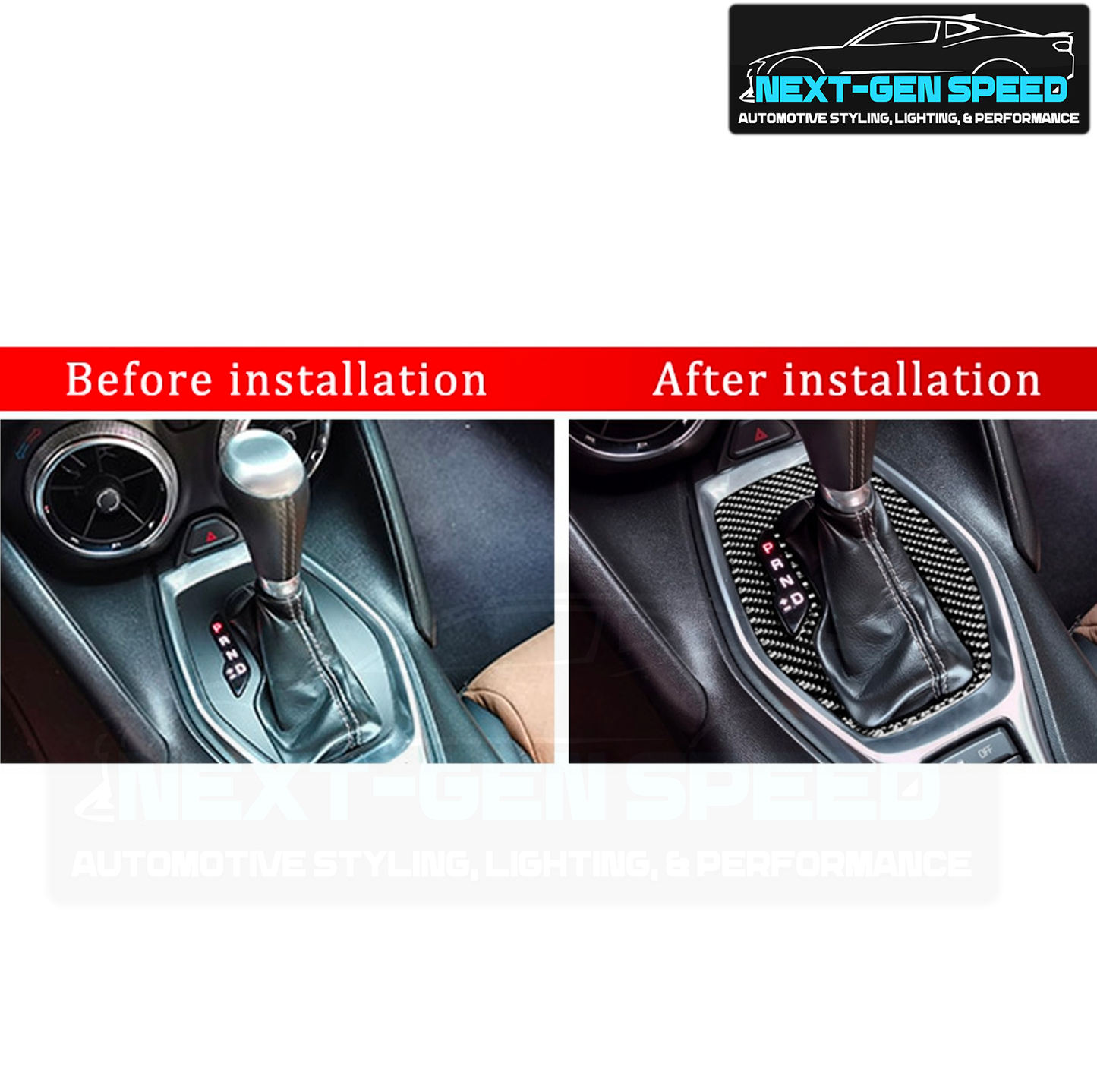 2016 - 24 Camaro Carbon Fiber Gear Shift Panel | Black/Red Carbon