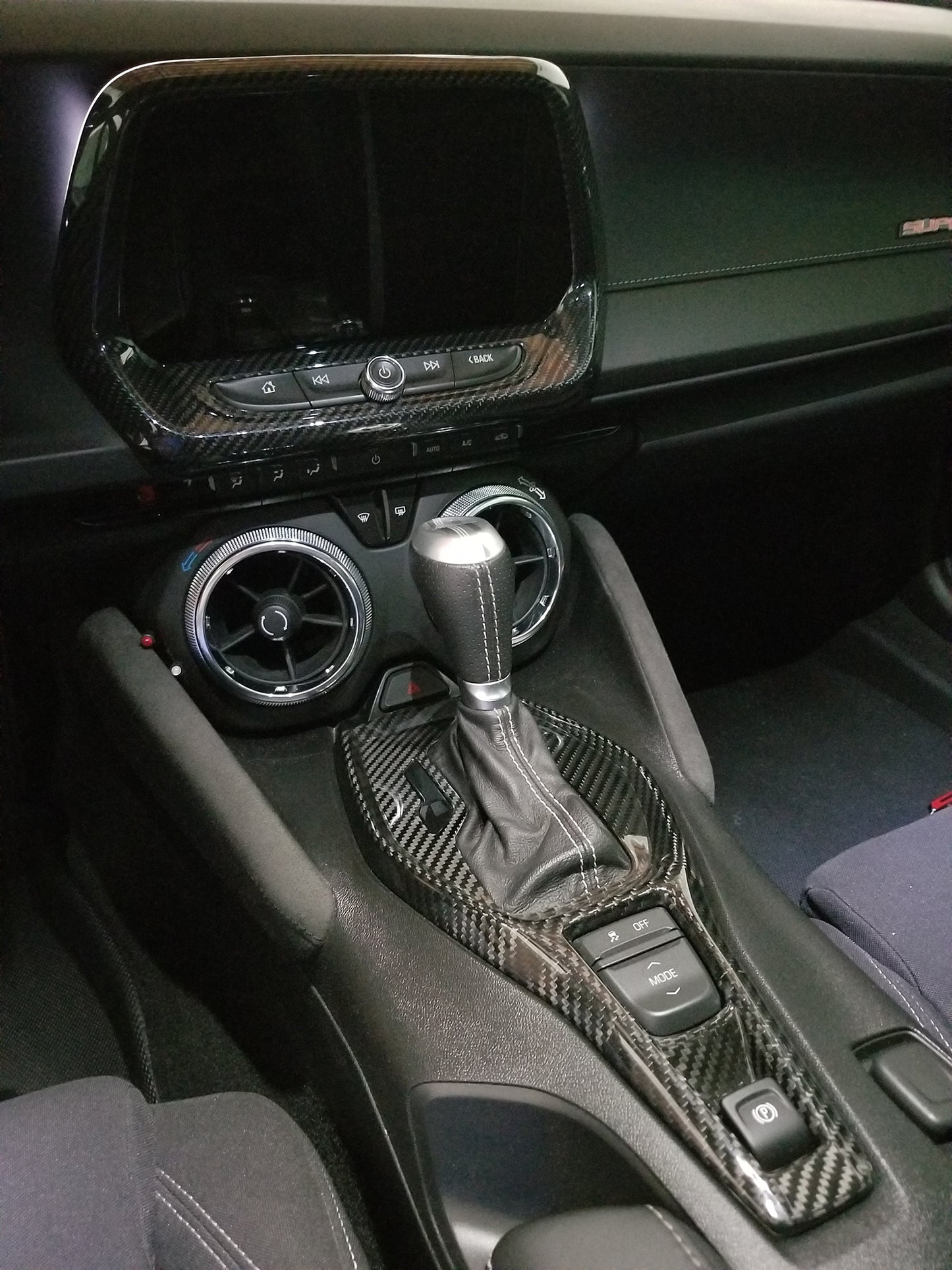 2016 - 24 Camaro Carbon Fiber Gear Shifter Console Trim Cover (Black/Red/Blue)