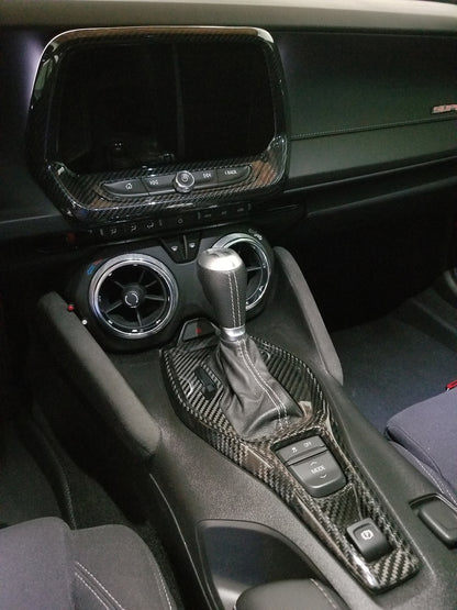 2016 - 24 Camaro Carbon Fiber Gear Shifter Console Trim Cover (Black/Red/Blue)