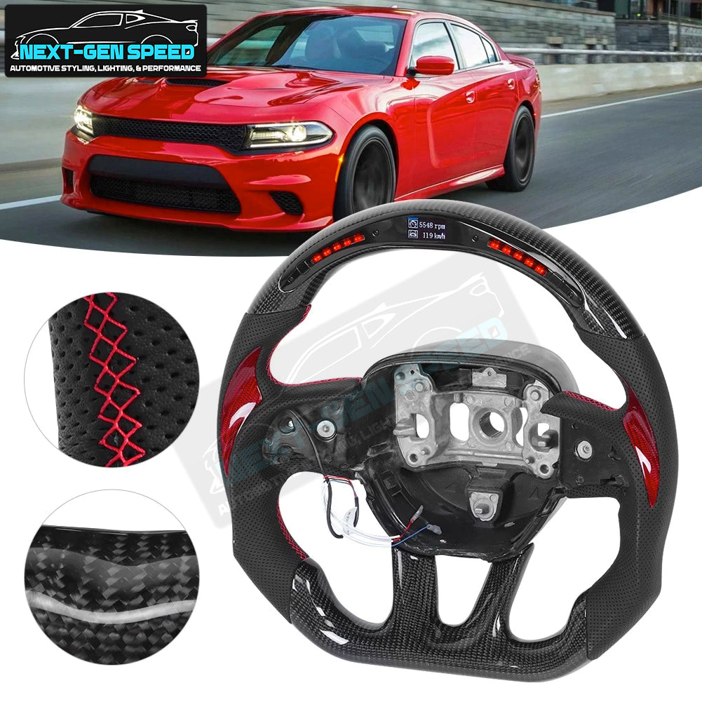 2015 - 24 Dodge Charger / Challenger / Durango /Track Hawk SRT LED Carbon Fiber Leather Steering Wheel