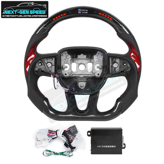 2015 - 24 Dodge Charger / Challenger / Durango /Track Hawk SRT LED Carbon Fiber Leather Steering Wheel