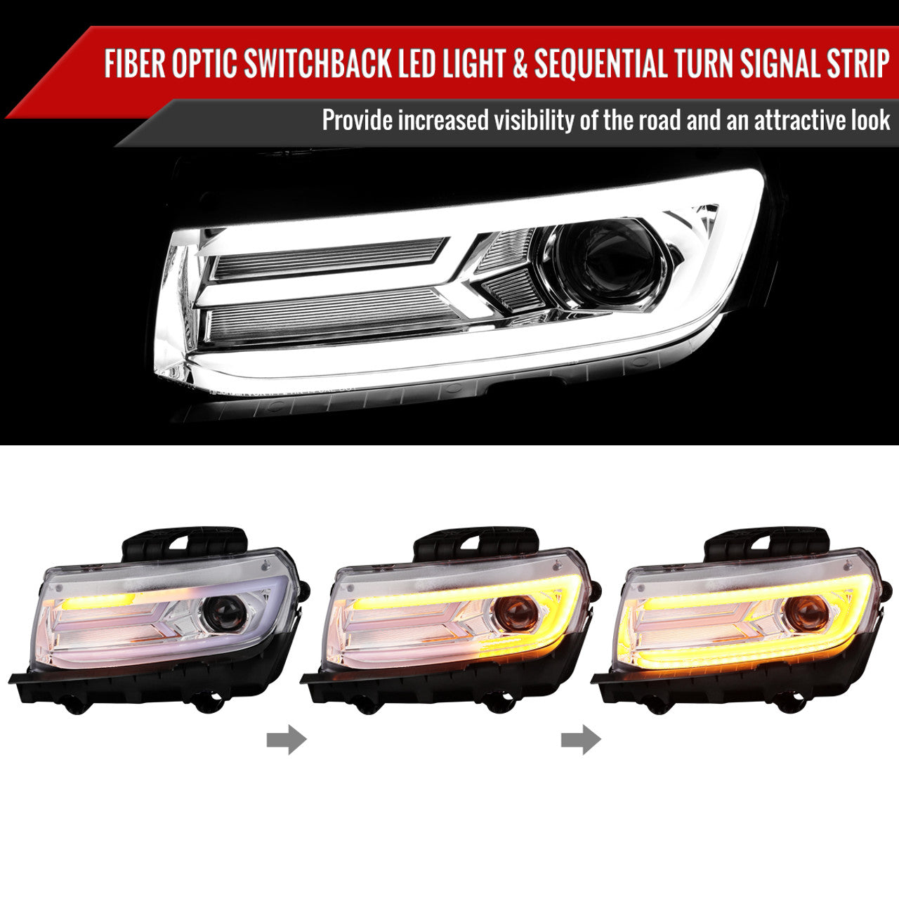 2014 - 15 Camaro Smoked Sequential Projector Headlights
