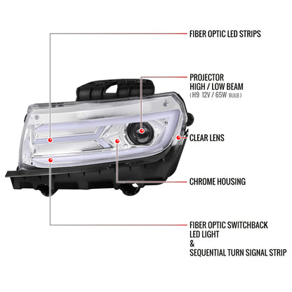 2014 - 15 Camaro Smoked Sequential Projector Headlights