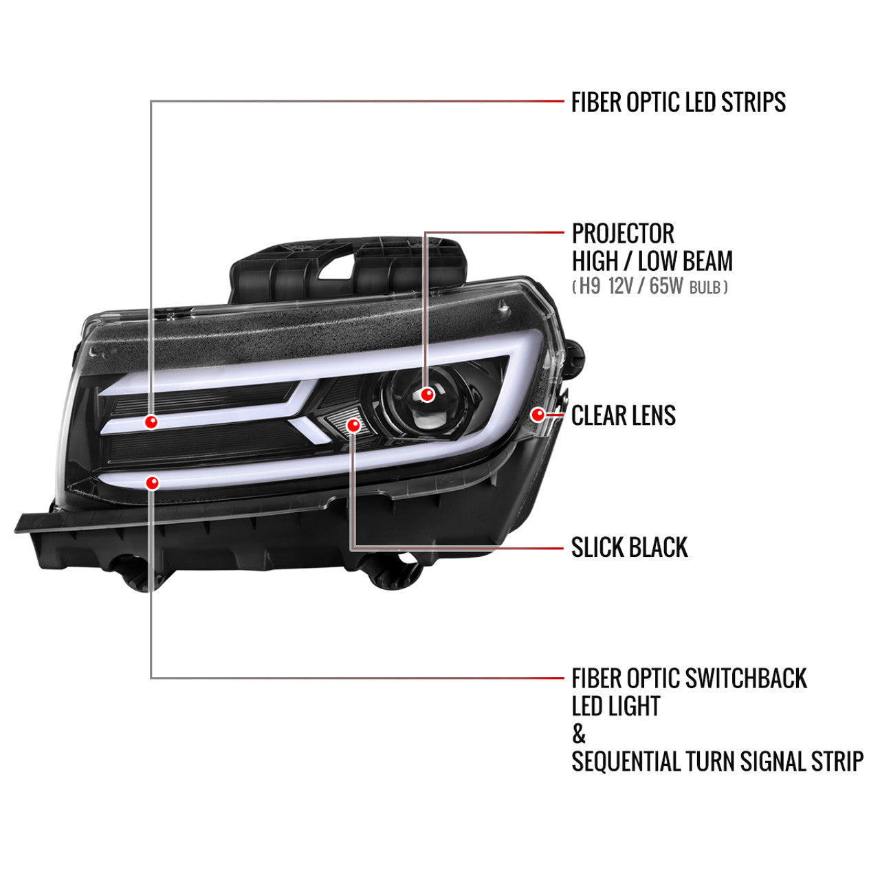 2014 - 15 Camaro Smoked Sequential Projector Headlights