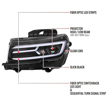 2014 - 15 Camaro Smoked Sequential Projector Headlights