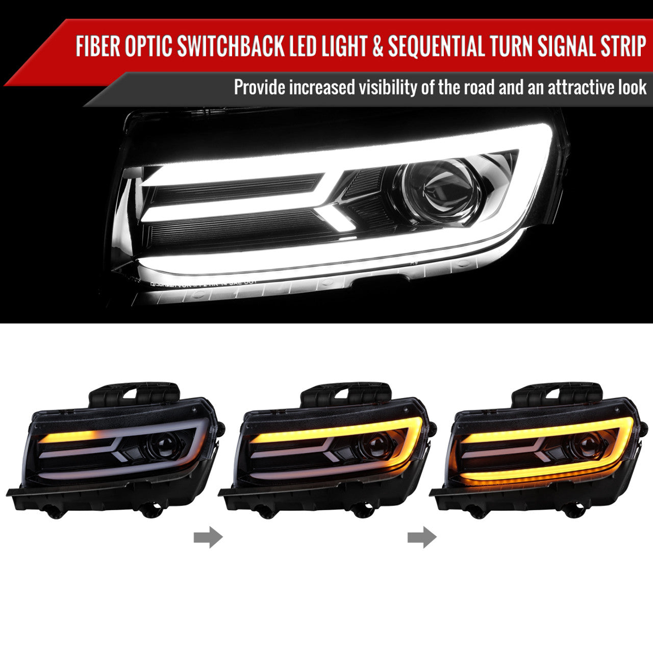 2014 - 15 Camaro Smoked Sequential Projector Headlights