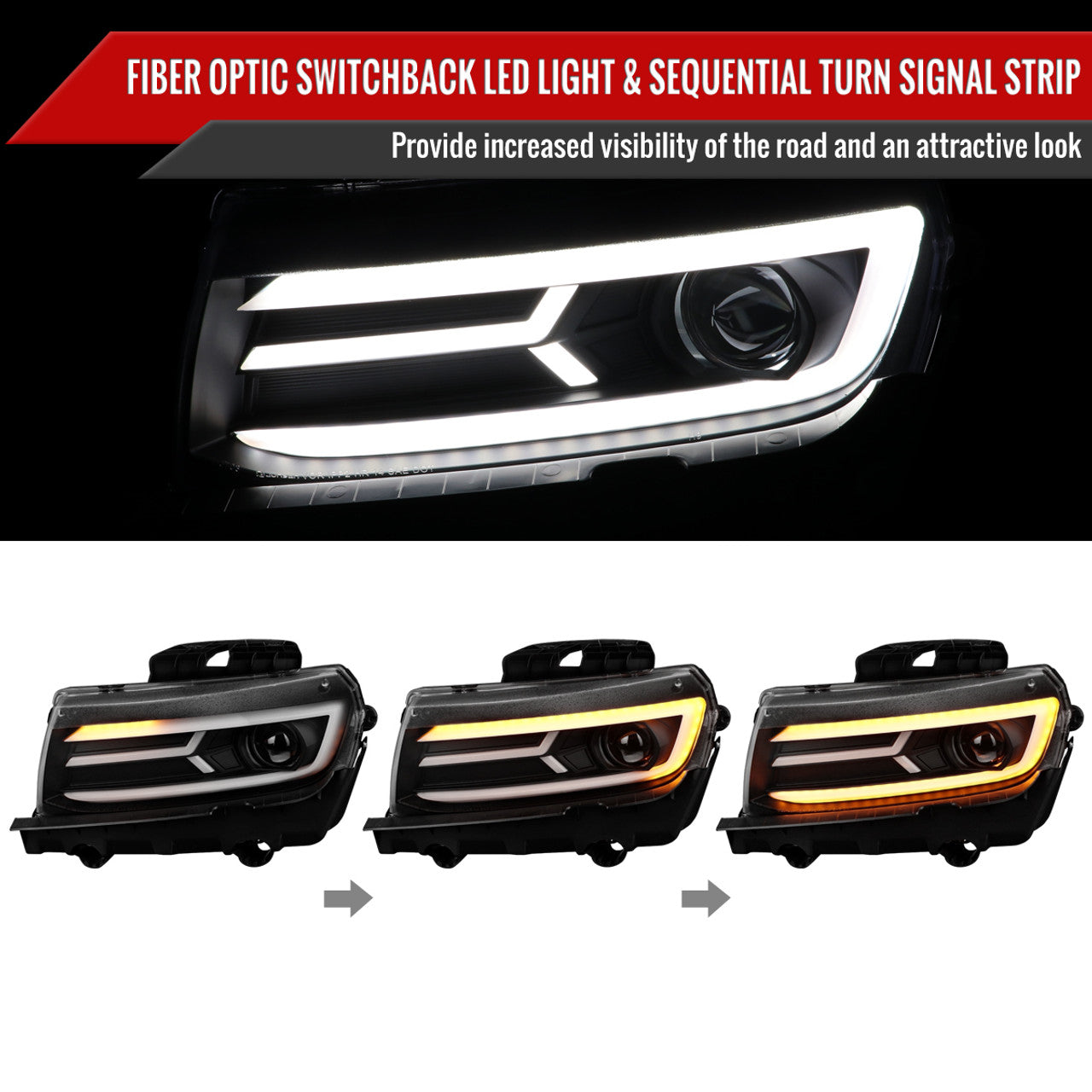 2014 - 15 Camaro Smoked Sequential Projector Headlights