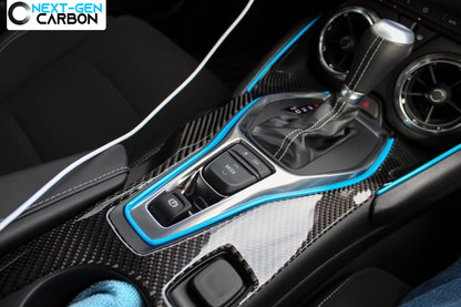 2016 - 24 Camaro Real Carbon Fiber Center Console Overlay Cover | Black / Red Carbon