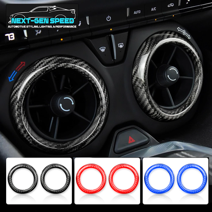 2016 - 24 Camaro Carbon Fiber Interior Air Vent Bezel Ring Covers (Black / Red / Blue)