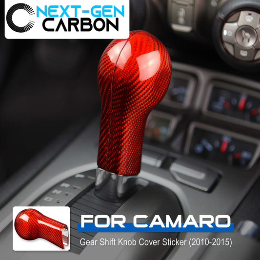 2010 - 15 Camaro Red Carbon Fiber Shifter Knob Handle Cover | Next-Gen Carbon