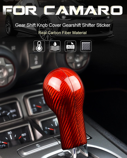 2010 - 15 Camaro Red Carbon Fiber Shifter Knob Handle Cover | Next-Gen Carbon