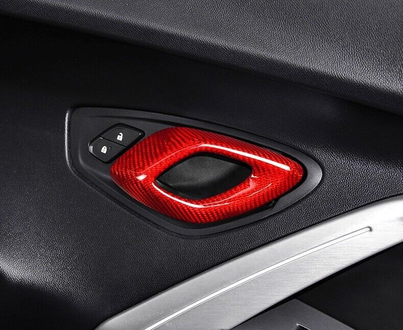 2016 - 24 Camaro Carbon Fiber Interior Door Handle Chrome Delete Covers | Black / Red Carbon