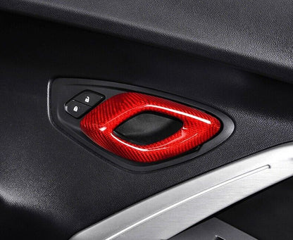 2016 - 24 Camaro Carbon Fiber Interior Door Handle Chrome Delete Covers | Black / Red Carbon
