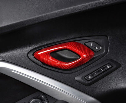 2016 - 24 Camaro Carbon Fiber Interior Door Handle Chrome Delete Covers | Black / Red Carbon