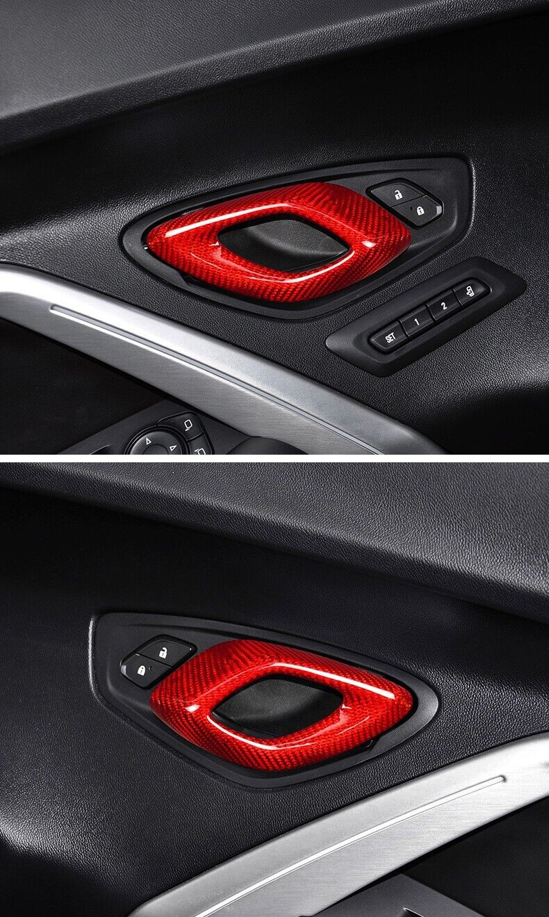 2016 - 24 Camaro Carbon Fiber Interior Door Handle Chrome Delete Covers | Black / Red Carbon