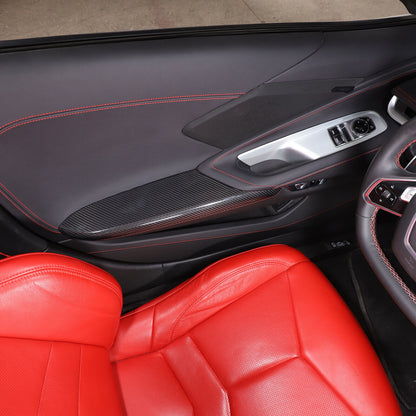 C8 Corvette Real Carbon Fiber Door Panel Armrest Covers | Black / Red