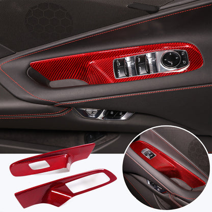 C8 Corvette Carbon Fiber Window Switch Panel Covers (Coupe/Convertible) | Black / Red / Blue Carbon