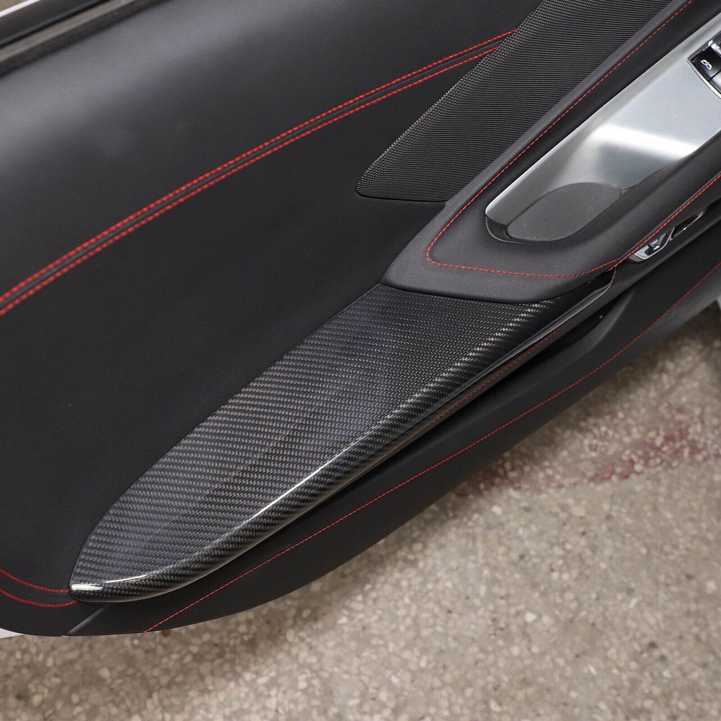 C8 Corvette Real Carbon Fiber Door Panel Armrest Covers | Black / Red