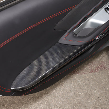 C8 Corvette Real Carbon Fiber Door Panel Armrest Covers | Black / Red