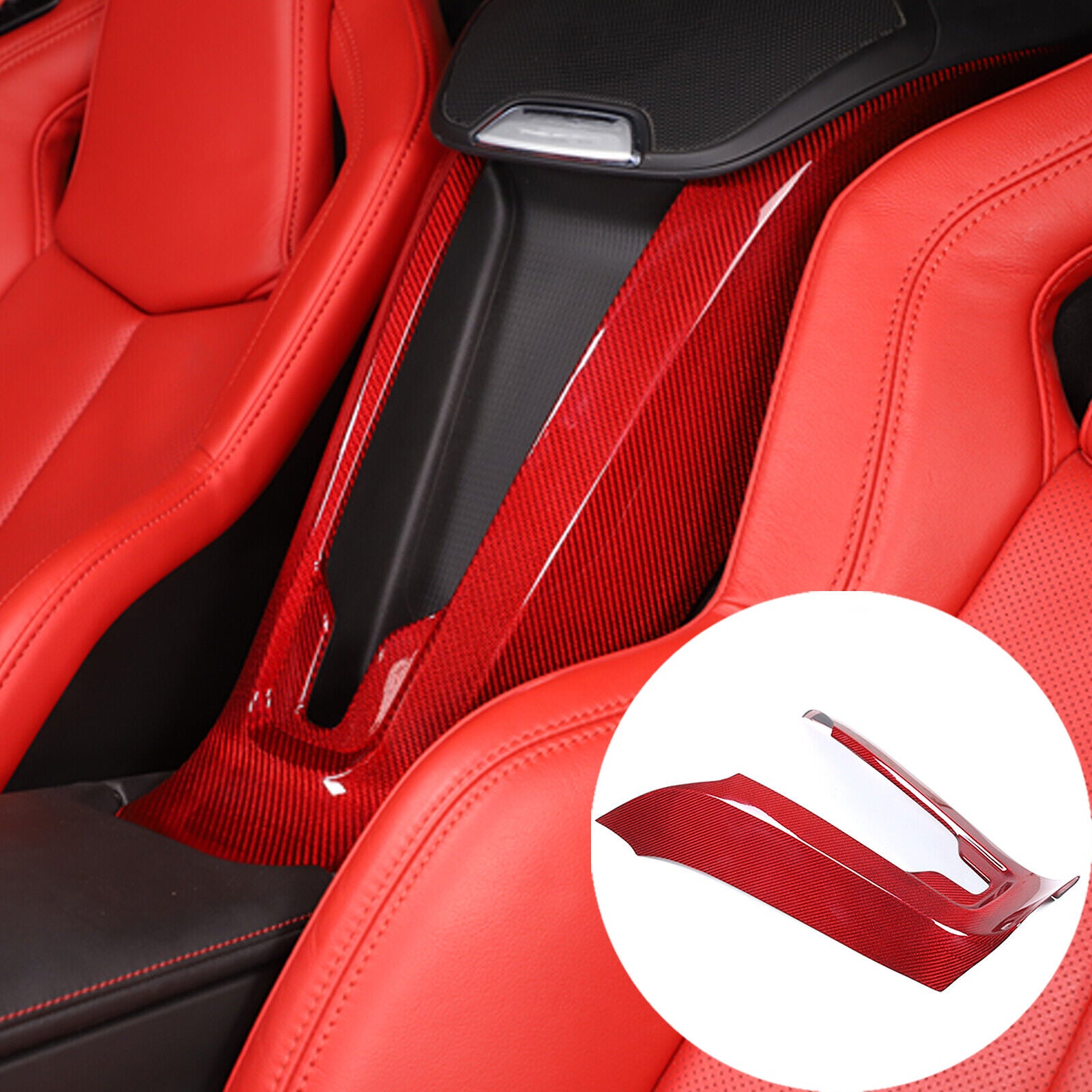 C8 Corvette Carbon Fiber Rear Waterfall Compartment Cover | Black / Red Carbon Fiber