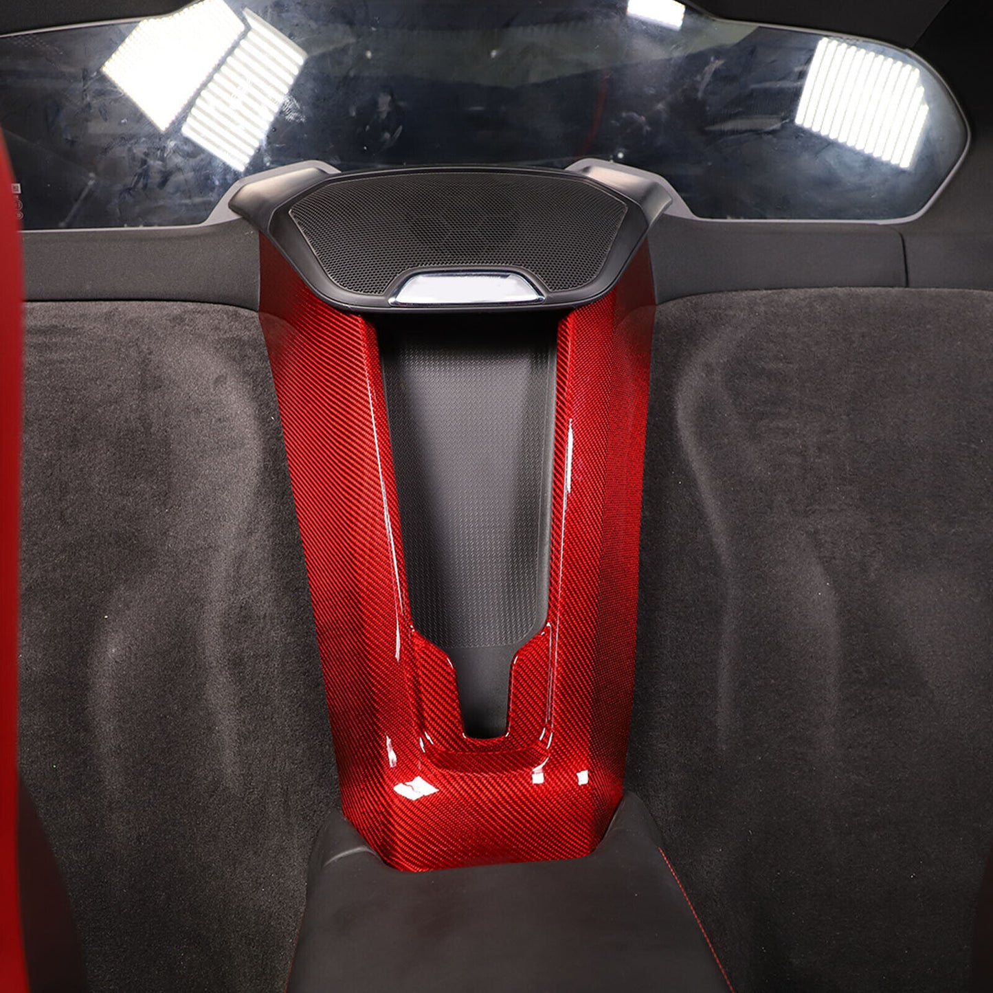 C8 Corvette Carbon Fiber Rear Waterfall Compartment Cover | Black / Red Carbon Fiber