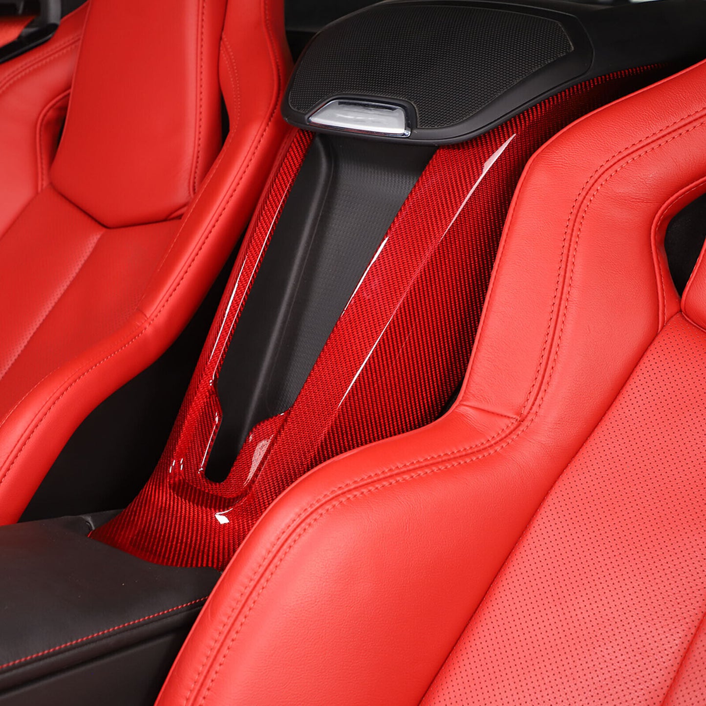 C8 Corvette Carbon Fiber Rear Waterfall Compartment Cover | Black / Red Carbon Fiber