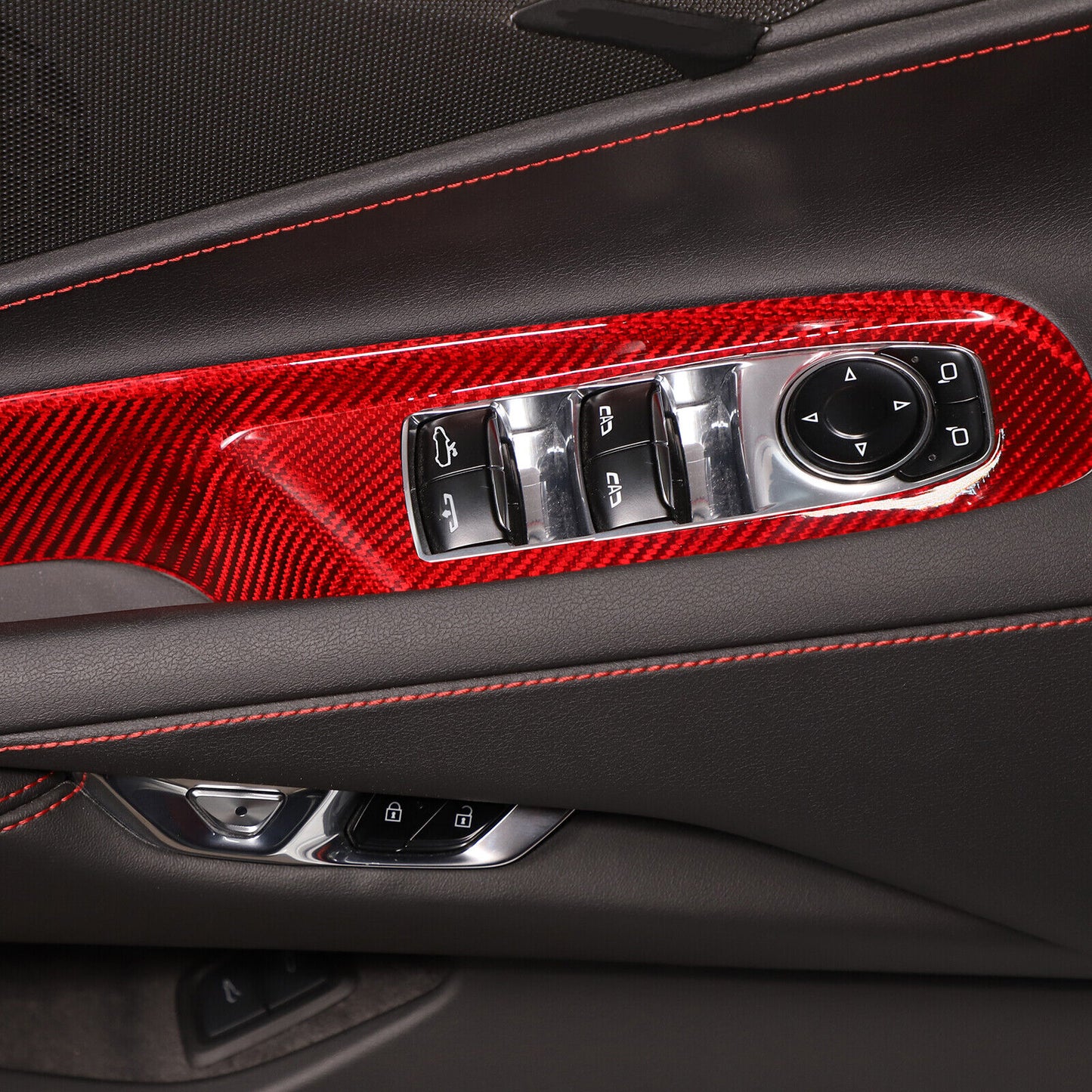 C8 Corvette Carbon Fiber Window Switch Panel Covers (Coupe/Convertible) | Black / Red / Blue Carbon