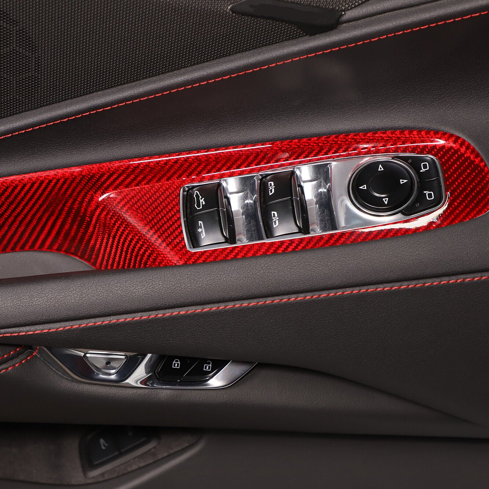 C8 Corvette Carbon Fiber Window Switch Panel Covers (Coupe/Convertible) | Black / Red / Blue Carbon