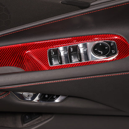 C8 Corvette Carbon Fiber Window Switch Panel Covers (Coupe/Convertible) | Black / Red / Blue Carbon