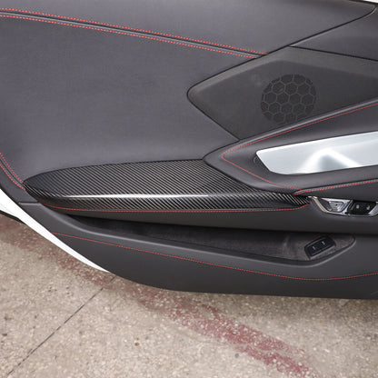 C8 Corvette Real Carbon Fiber Door Panel Armrest Covers | Black / Red