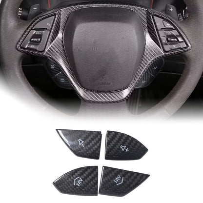 2014 - 19 Corvette C7 Carbon Fiber Steering Volume / Fav Button Covers (Black/Red)