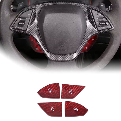 2014 - 19 Corvette C7 Carbon Fiber Steering Volume / Fav Button Covers (Black/Red)