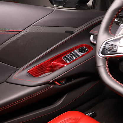 C8 Corvette Carbon Fiber Window Switch Panel Covers (Coupe/Convertible) | Black / Red / Blue Carbon