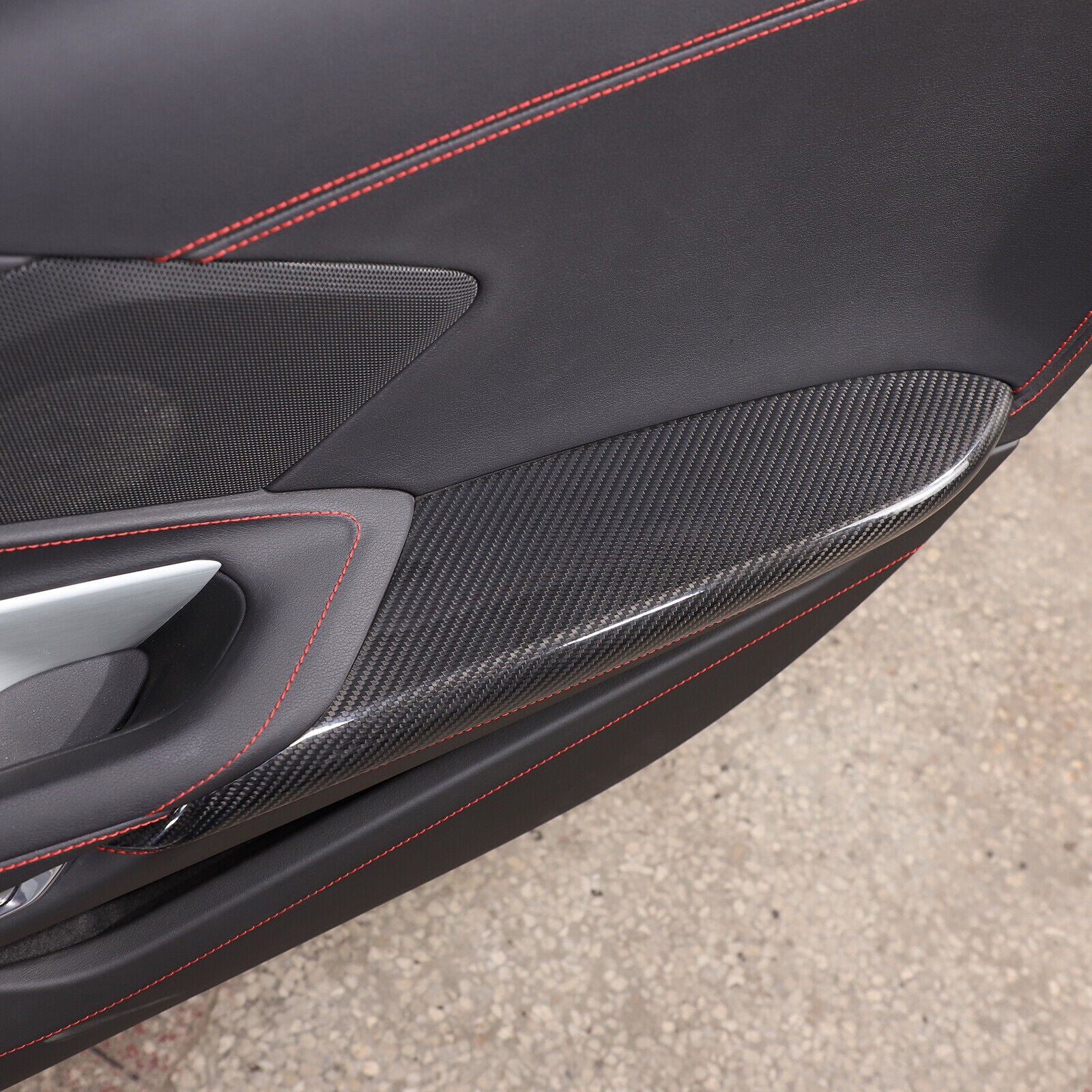 C8 Corvette Real Carbon Fiber Door Panel Armrest Covers | Black / Red